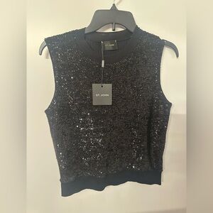 $215! St. John Knit Wool/Silk Black Sequin Top Size M. FREE SHIPPING